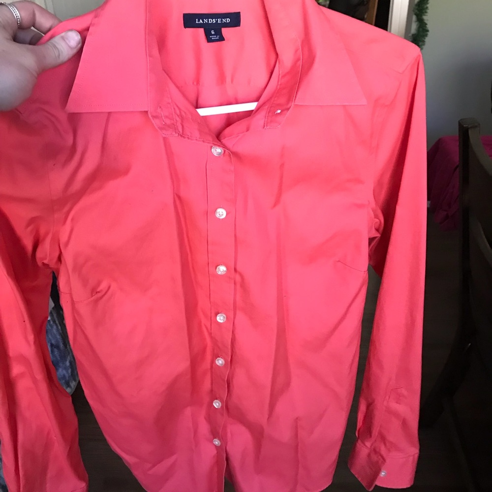 Coral Lands End collared button down shirt